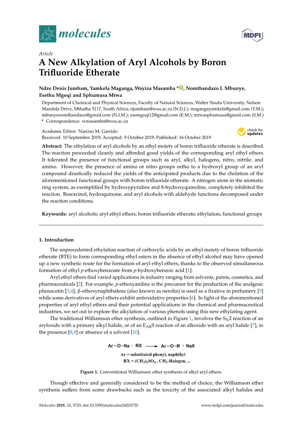 A New Alkylation of Aryl Alcohols by Boron Trifluoride Etherate