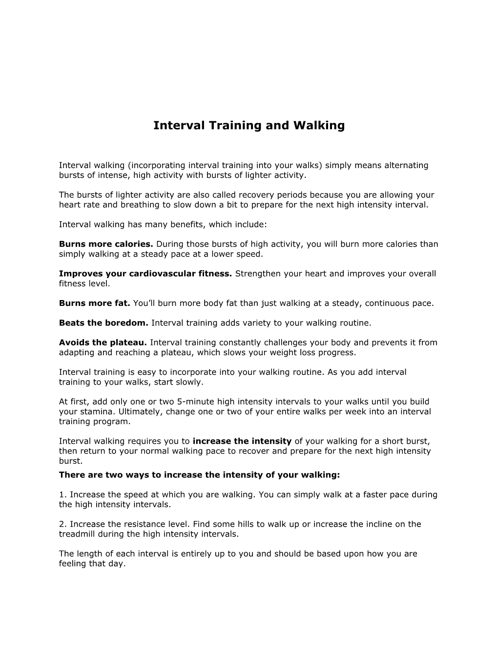 Interval Training and Walking