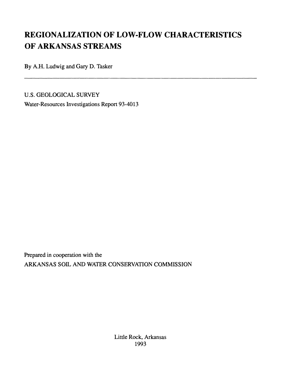 Regionalization of Low-Flow Characteristics of Arkansas Streams