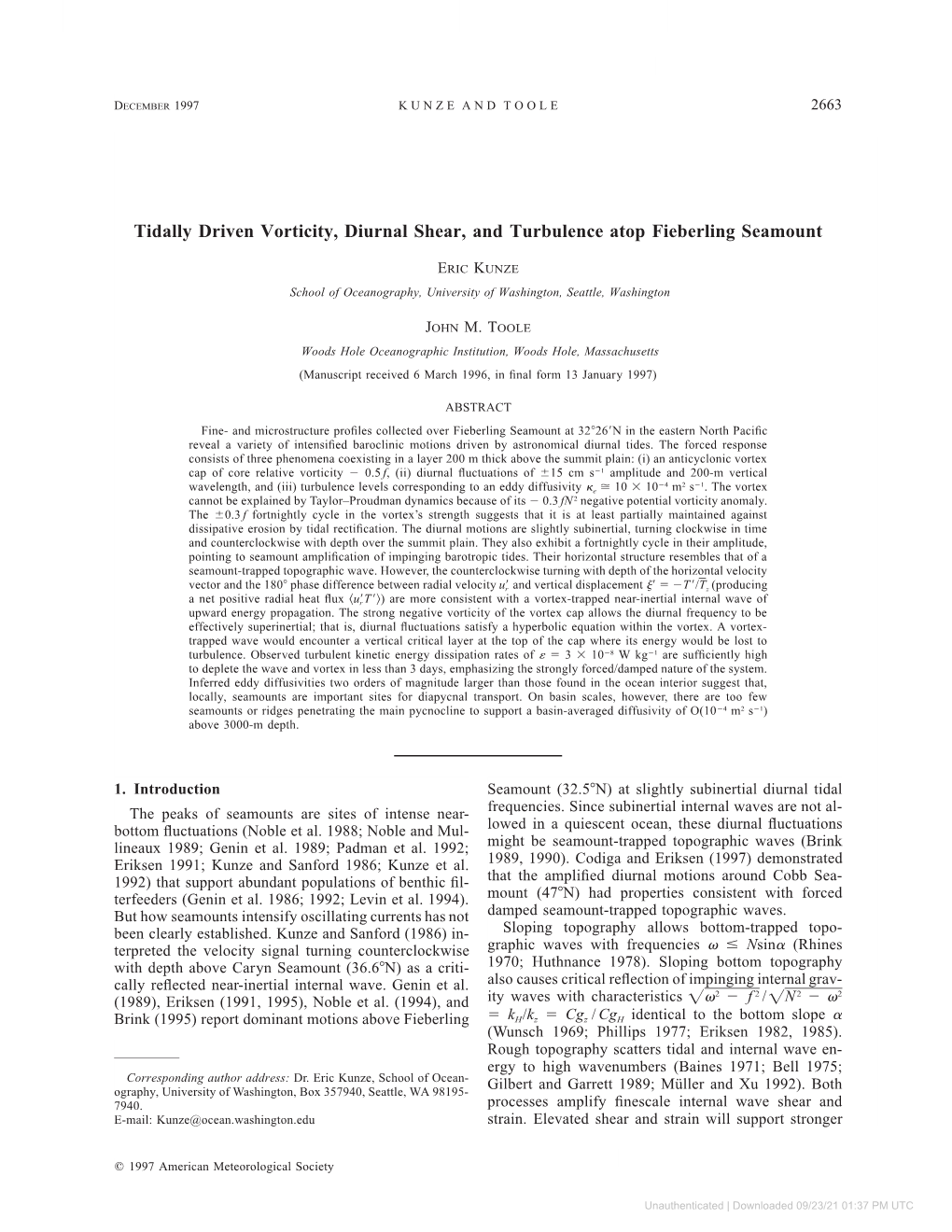 Tidally Driven Vorticity, Diurnal Shear, and Turbulence Atop Fieberling Seamount