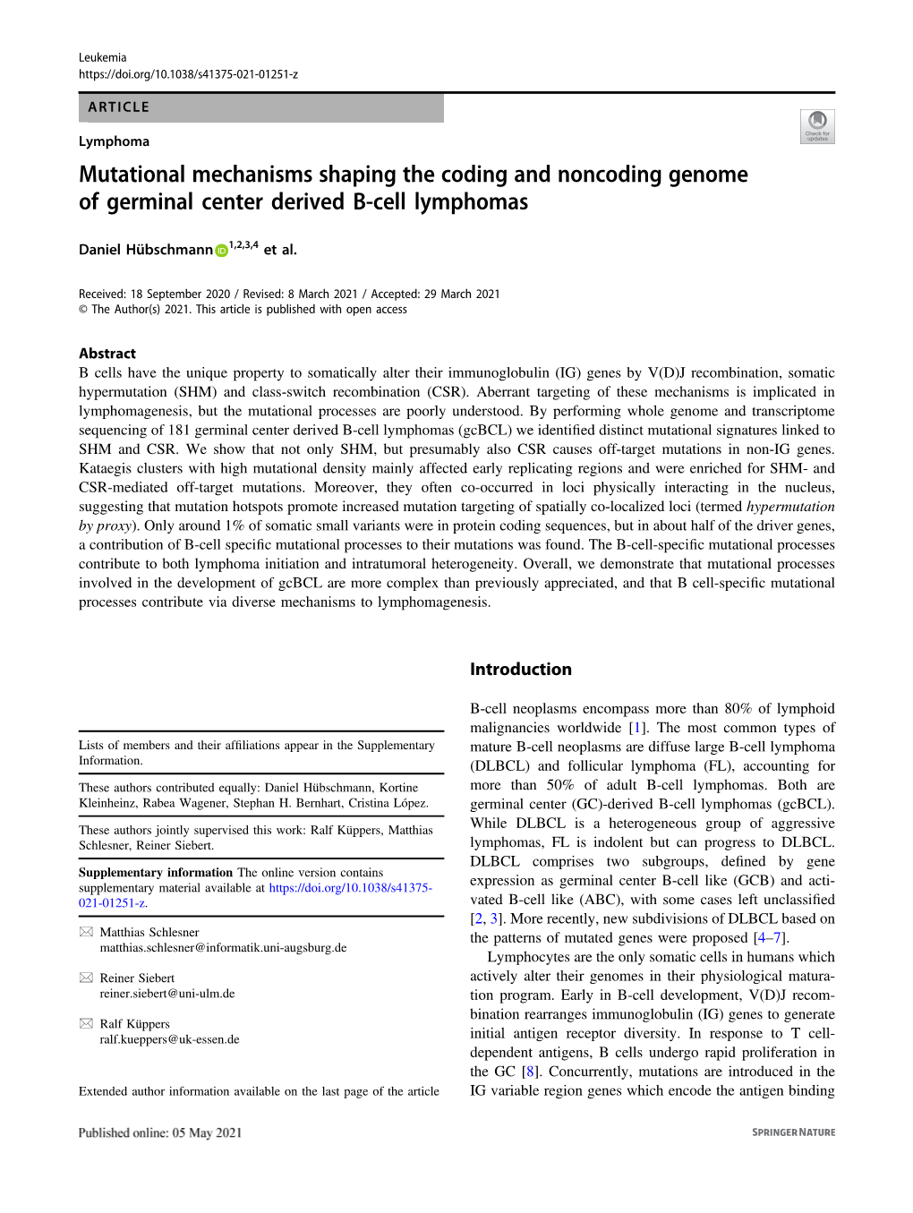 Mutational Mechanisms Shaping the Coding and Noncoding Genome of Germinal Center Derived B-Cell Lymphomas