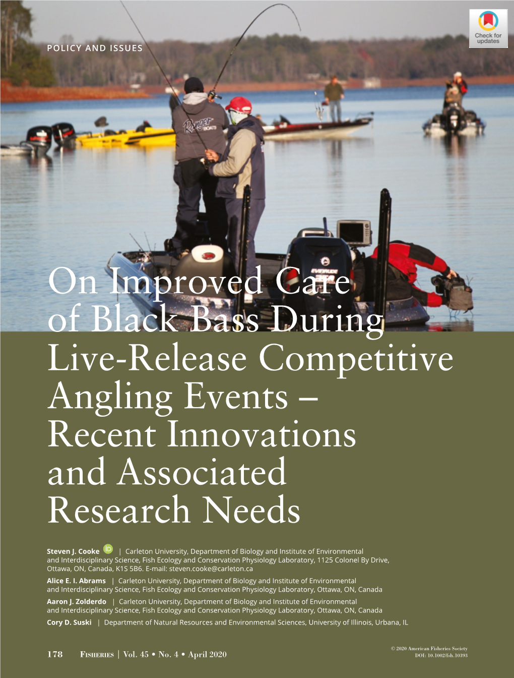 On Improved Care of Black Bass During Live-­Release Competitive Angling Events – Recent Innovations and Associated Research Needs