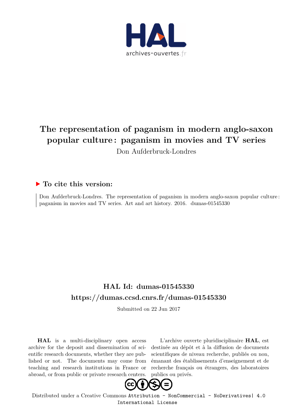 Paganism in Movies and TV Series Don Aufderbruck-Londres