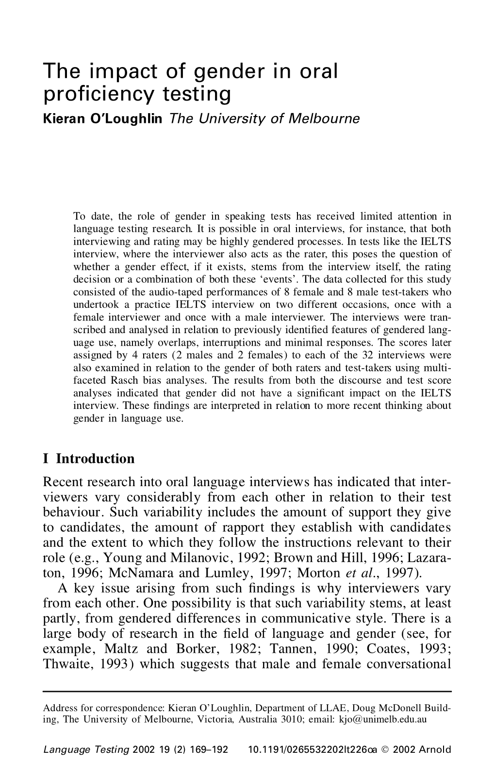 The Impact of Gender in Oral Proficiency Testing