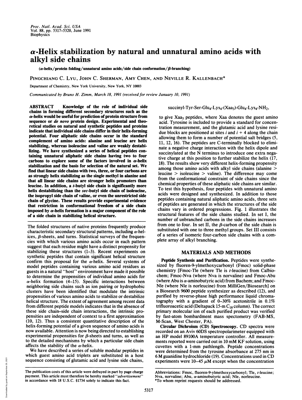 A-Helix Stabilization by Natural and Unnatural Amino Acids with Alkyl