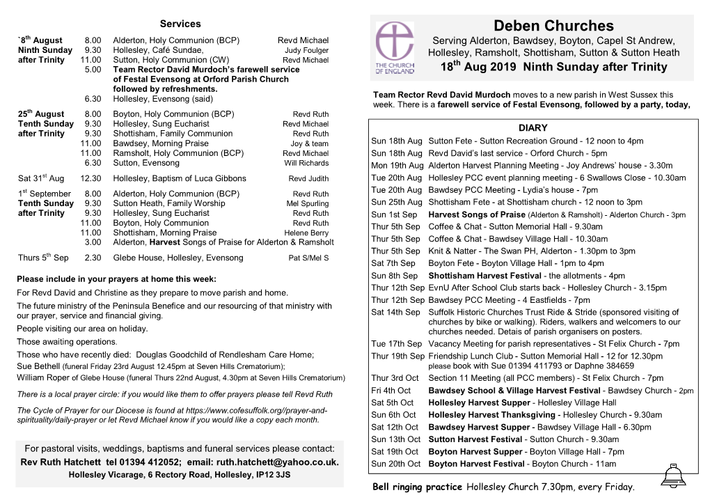 2019 Aug 18Th Deben Churches Pewsheet.Pub