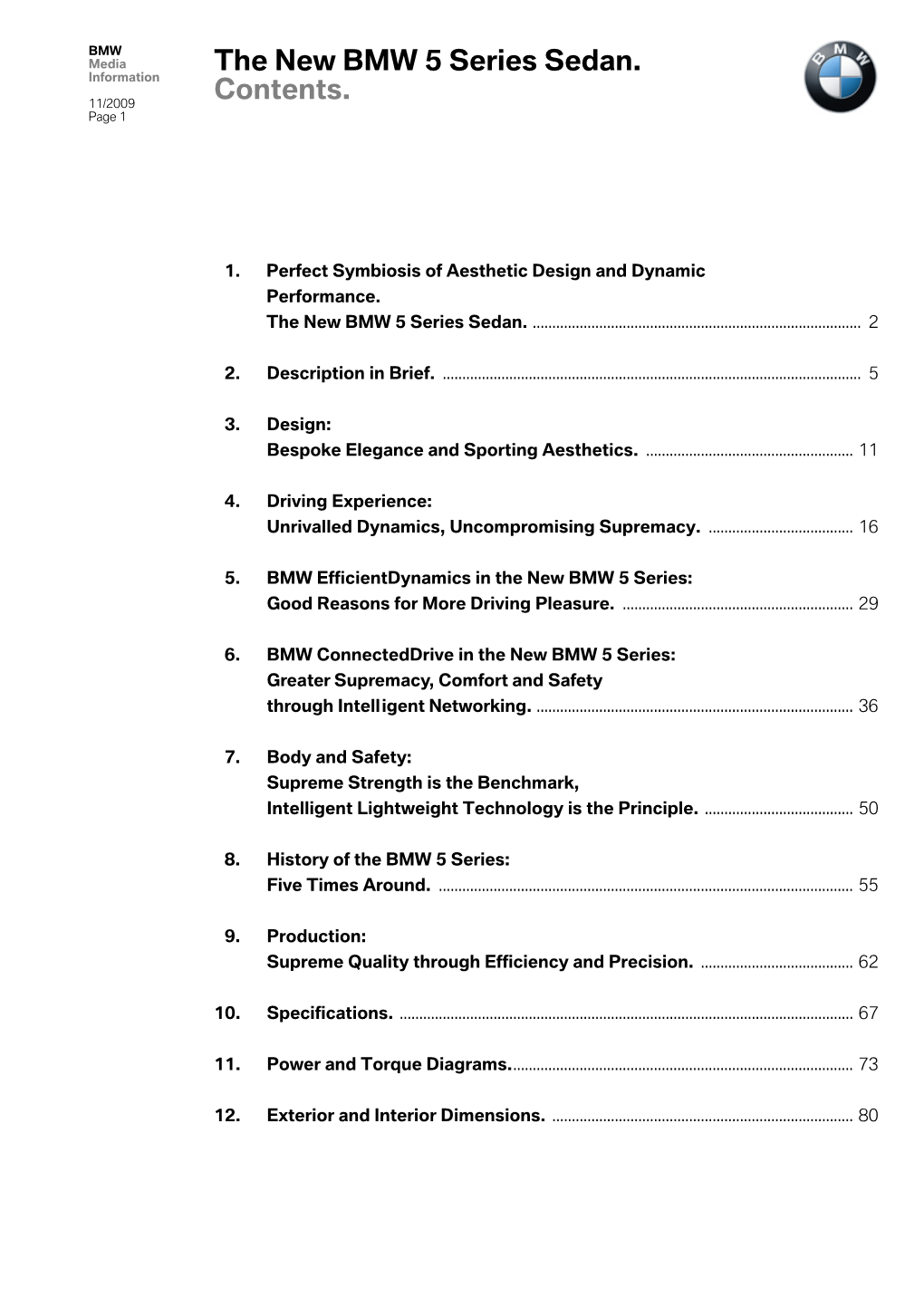 The New BMW 5 Series Sedan. Contents