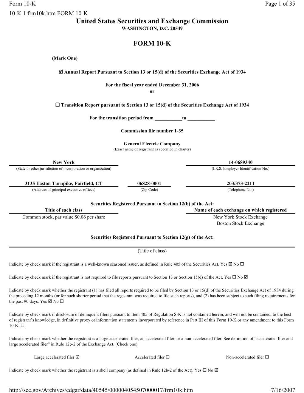 United States Securities and Exchange Commission FORM 10-K