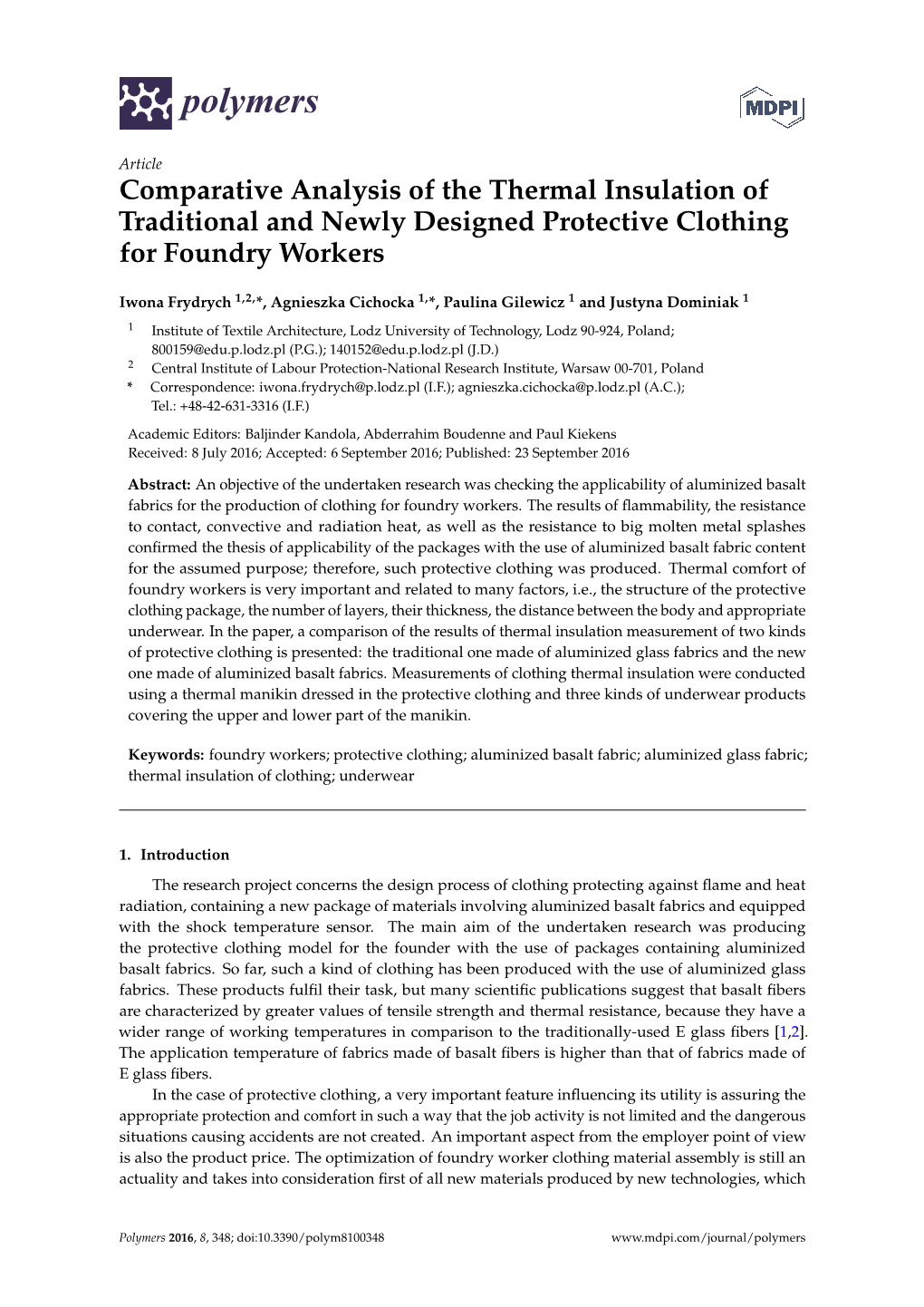 Comparative Analysis of the Thermal Insulation of Traditional and Newly Designed Protective Clothing for Foundry Workers