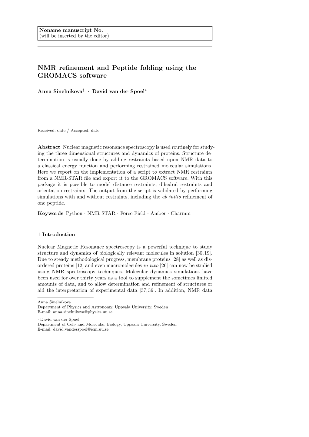 NMR Refinement and Peptide Folding Using the GROMACS