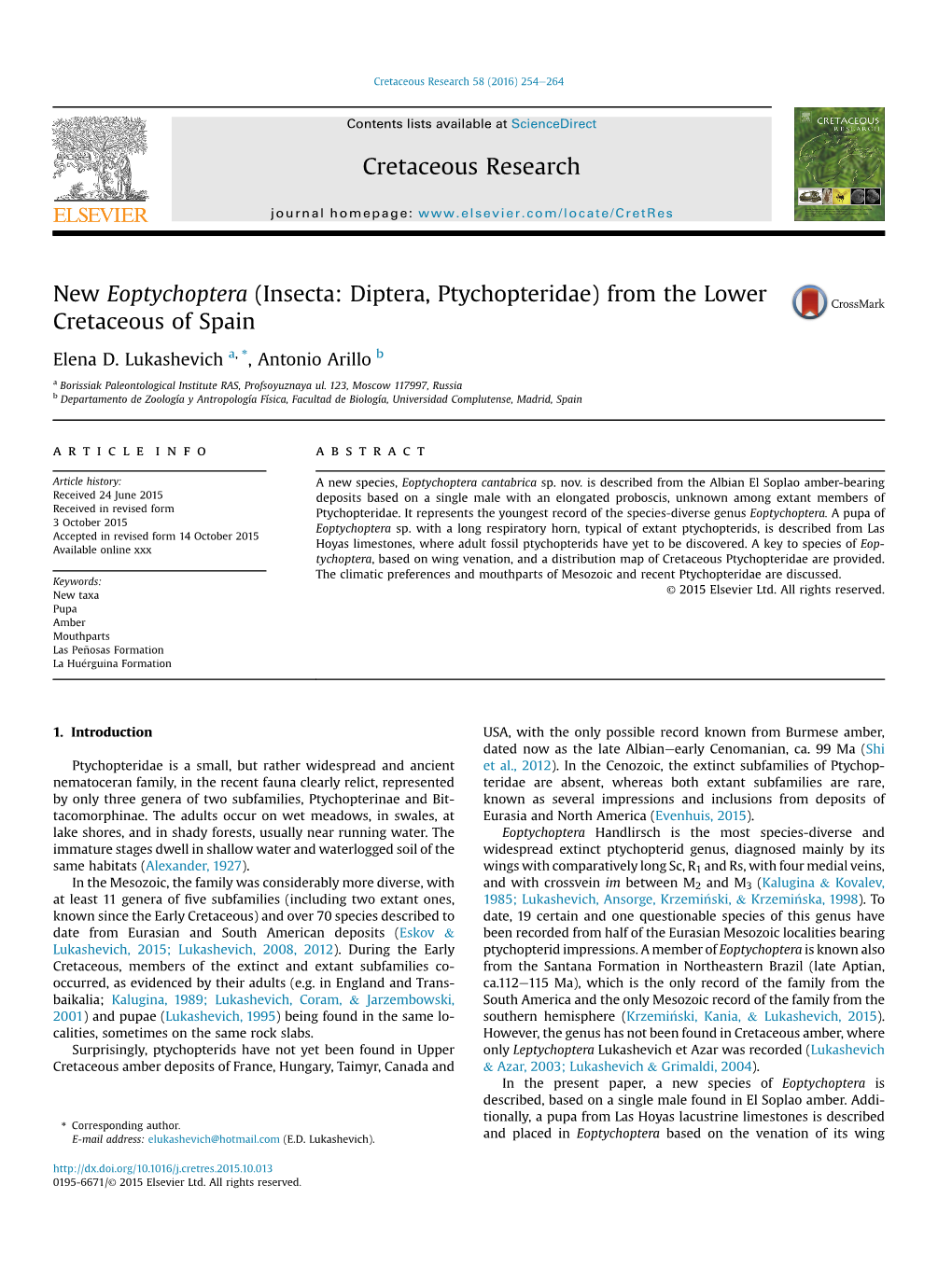 (Insecta: Diptera, Ptychopteridae) from the Lower Cretaceous of Spain