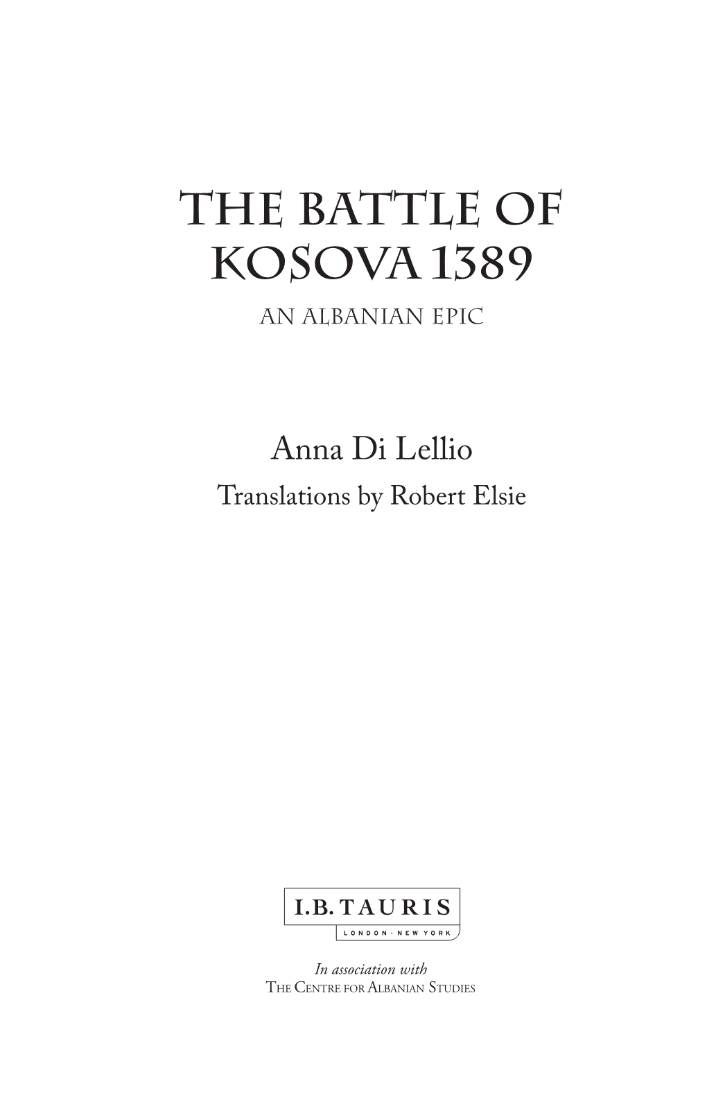 The Battle of Kosovo 1389. an Albanian Epic