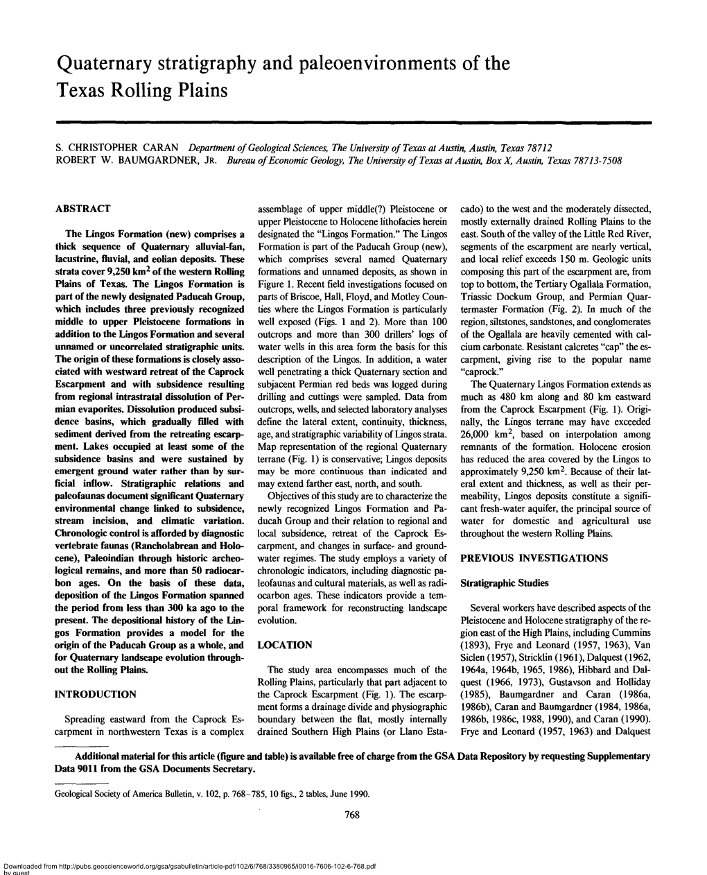 Quaternary Stratigraphy and Paleoenvironments of the Texas Rolling Plains