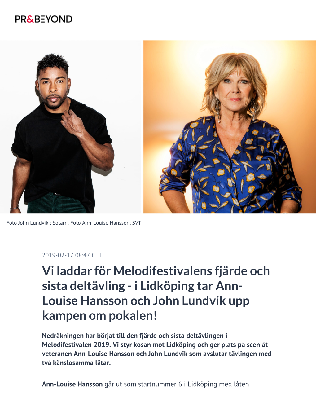 I Lidköping Tar Ann-Louise Hansson Och John Lundvik Upp