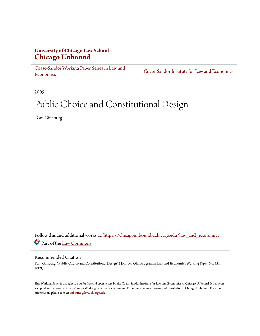 Public Choice and Constitutional Design Tom Ginsburg