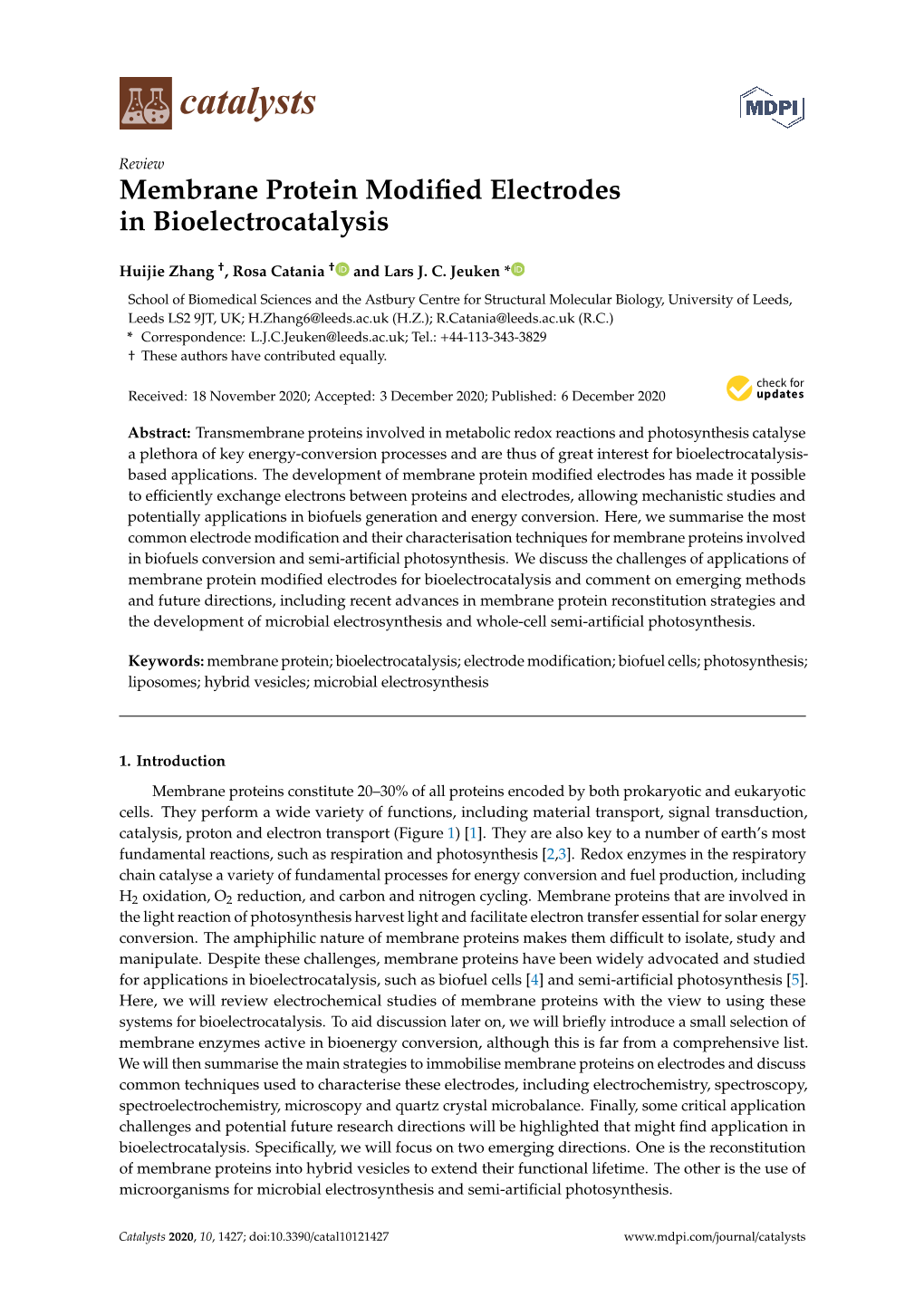 Membrane Protein Modified Electrodes in Bioelectrocatalysis