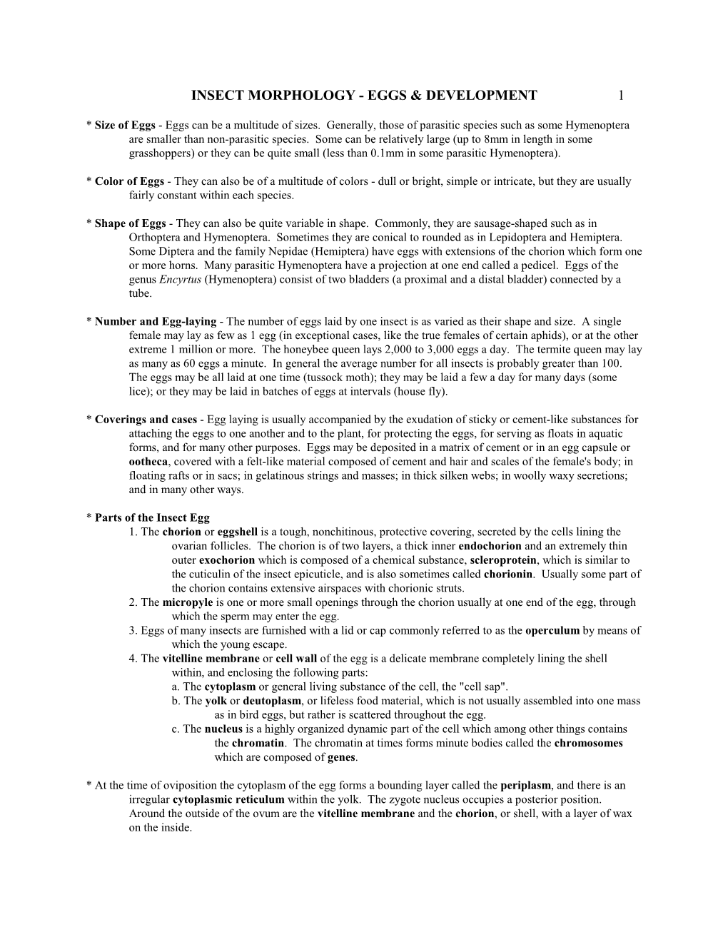 Insect Morphology - Eggs & Development 1