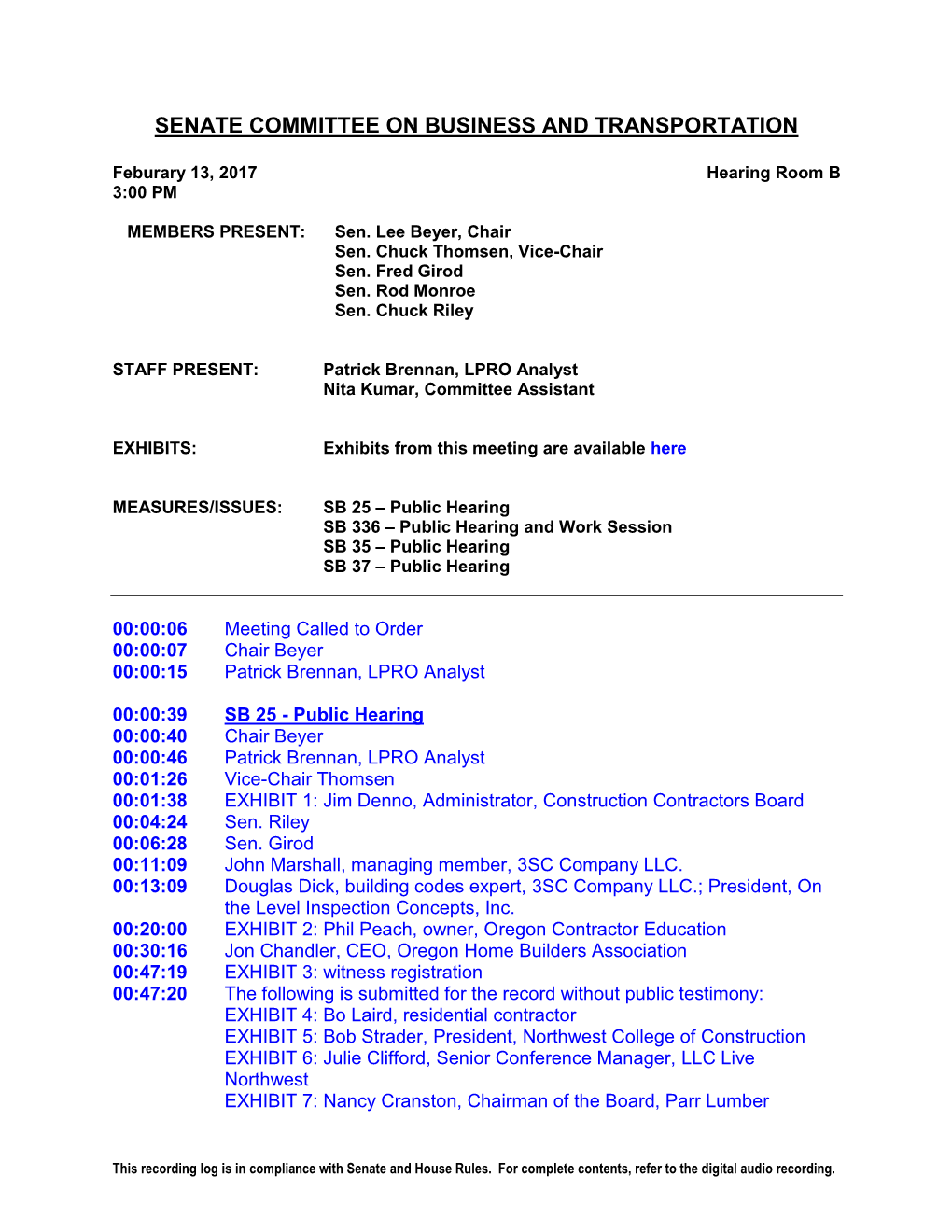 Senate Committee on Business and Transportation