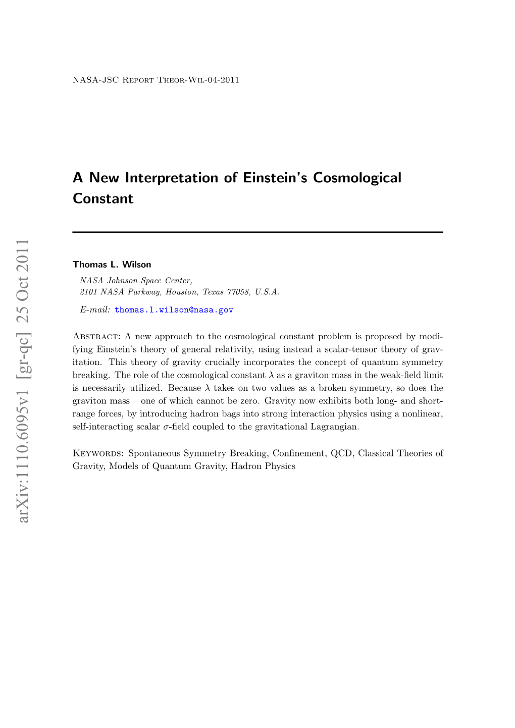 A New Interpretation of Einstein's Cosmological Constant