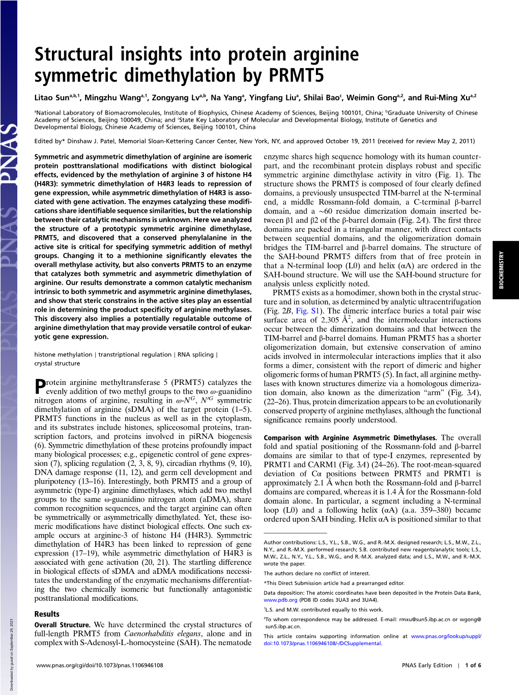 Structural Insights Into Protein Arginine Symmetric Dimethylation by PRMT5