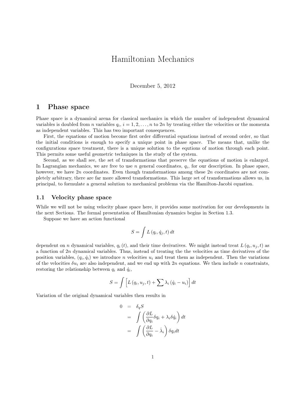 Hamiltonian Mechanics