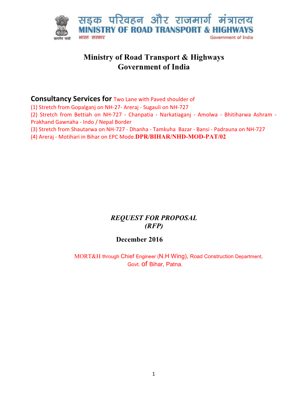 Ministry of Road Transport & Highways Government of India