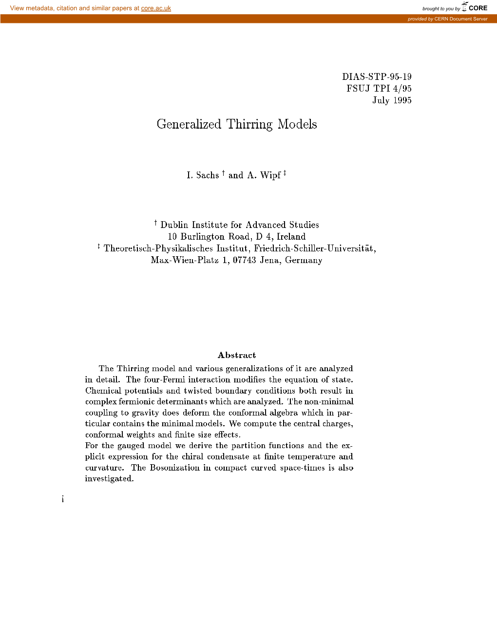 Generalized Thirring Models