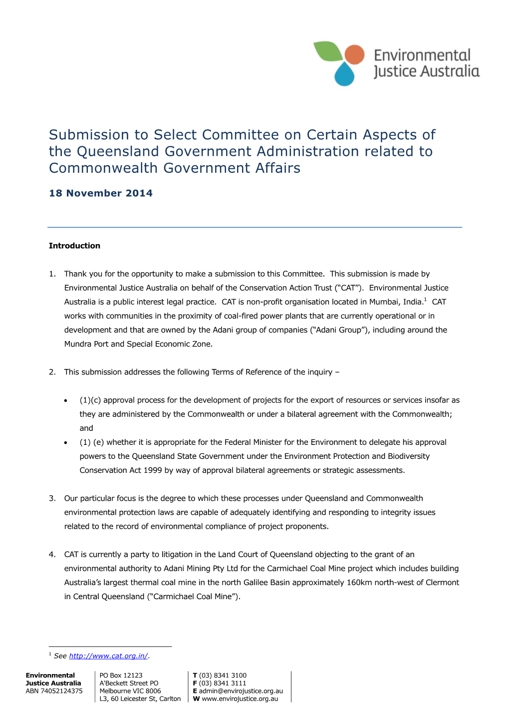 Submission to Select Committee on Certain Aspects of the Queensland Government Administration Related to Commonwealth Government Affairs