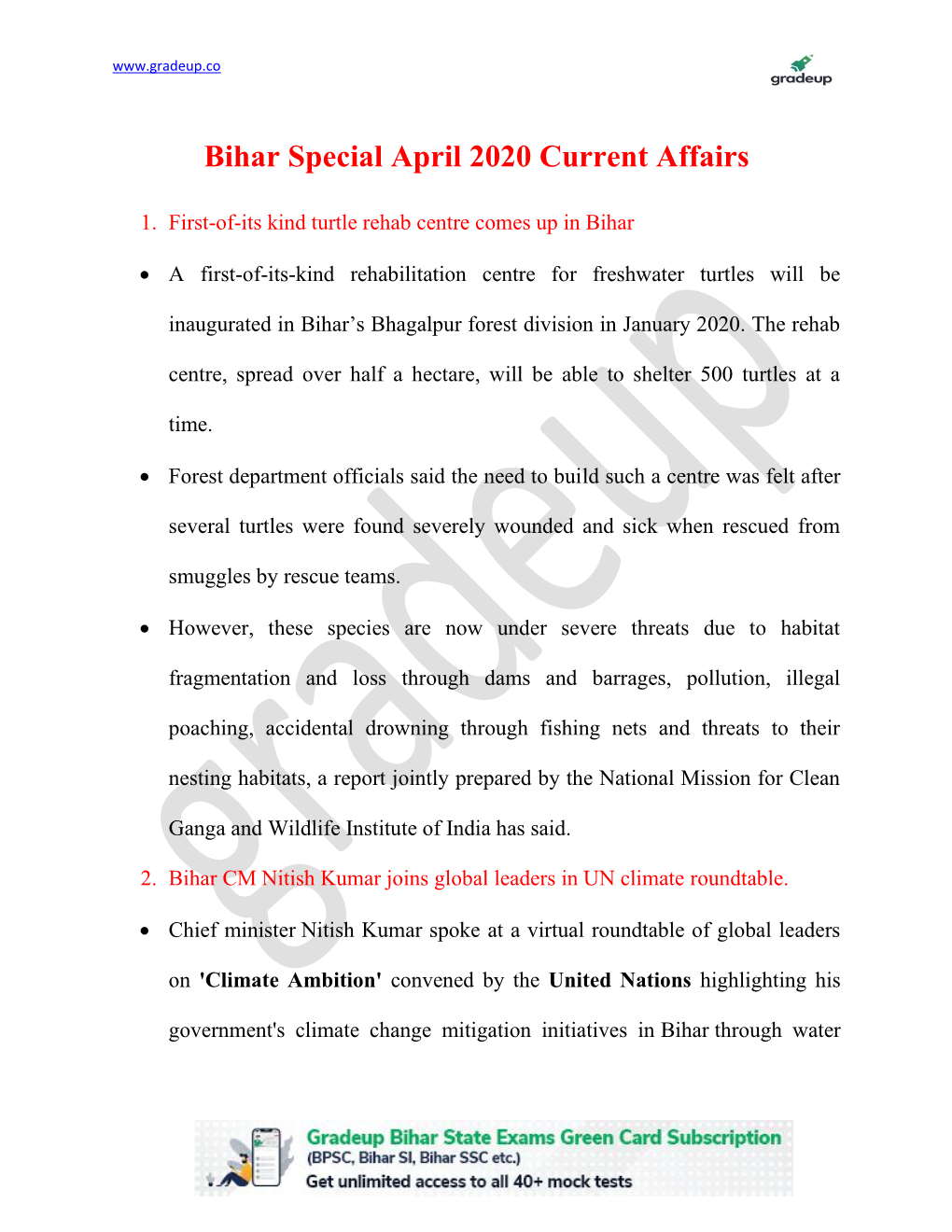 Bihar Specific Current Affair April 2020