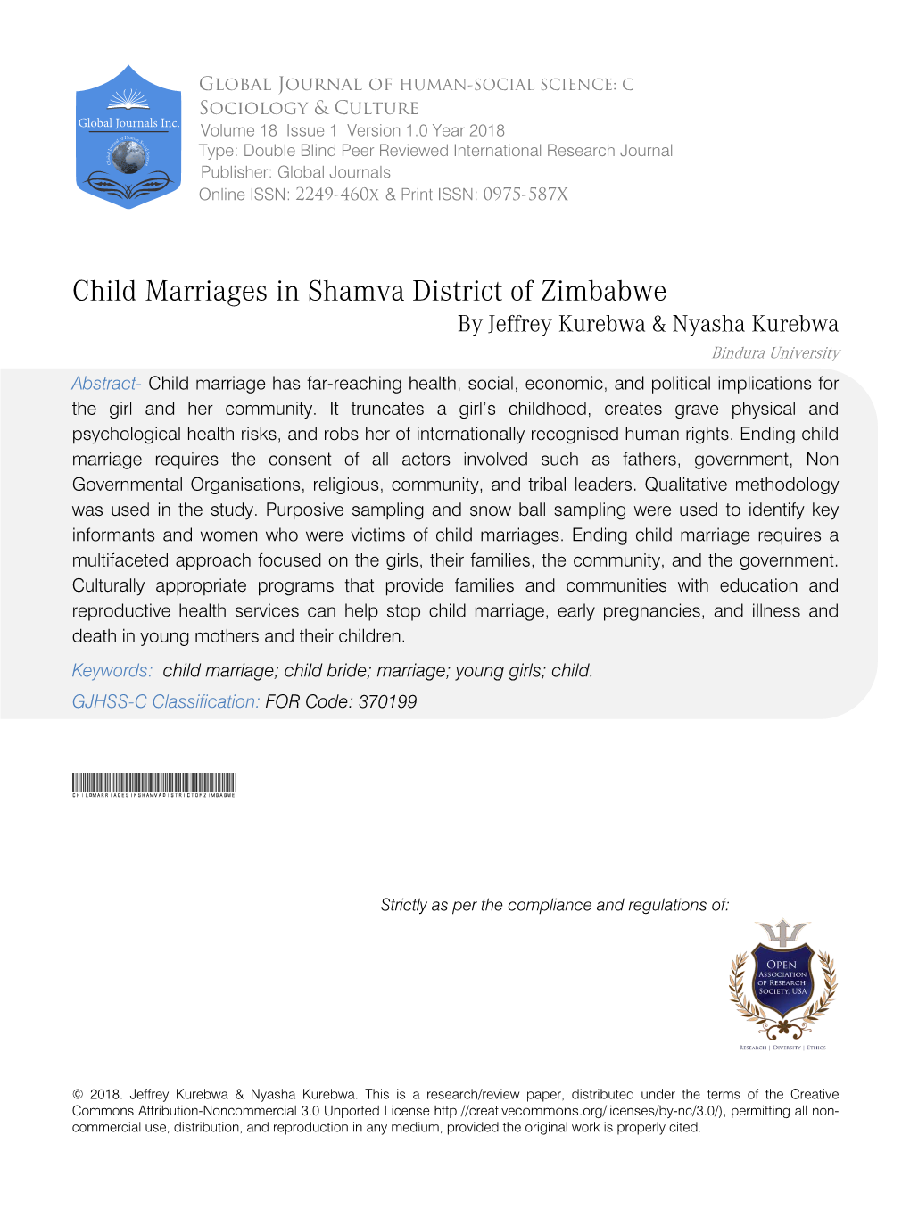 Child Marriages in Shamva District of Zimbabwe
