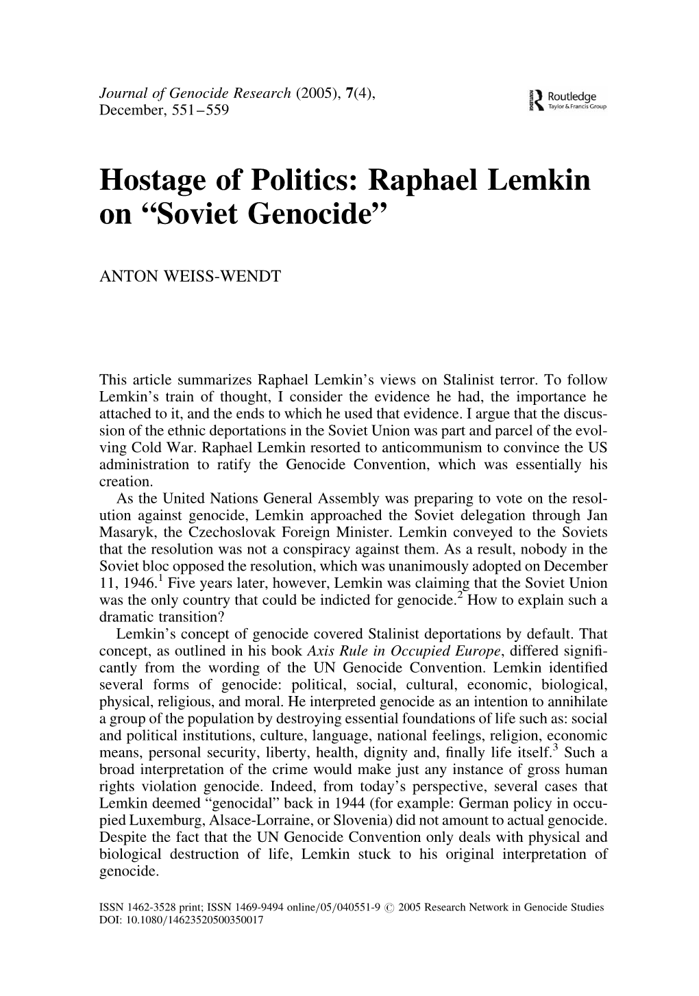 Raphael Lemkin on “Soviet Genocide”