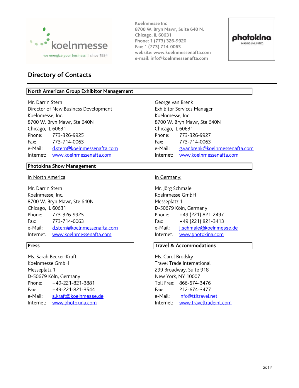 Directory of Contacts