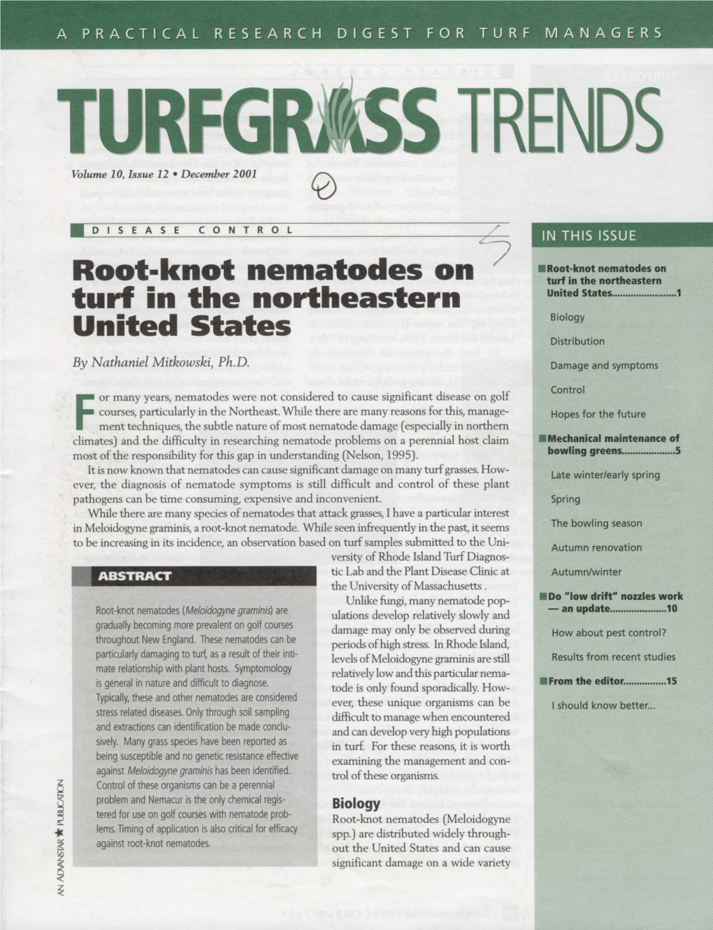 Root-Knot Nematodes on Turf in the Northeastern United States