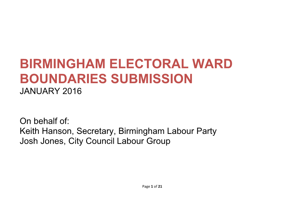 Birmingham Electoral Ward Boundaries Submission January 2016