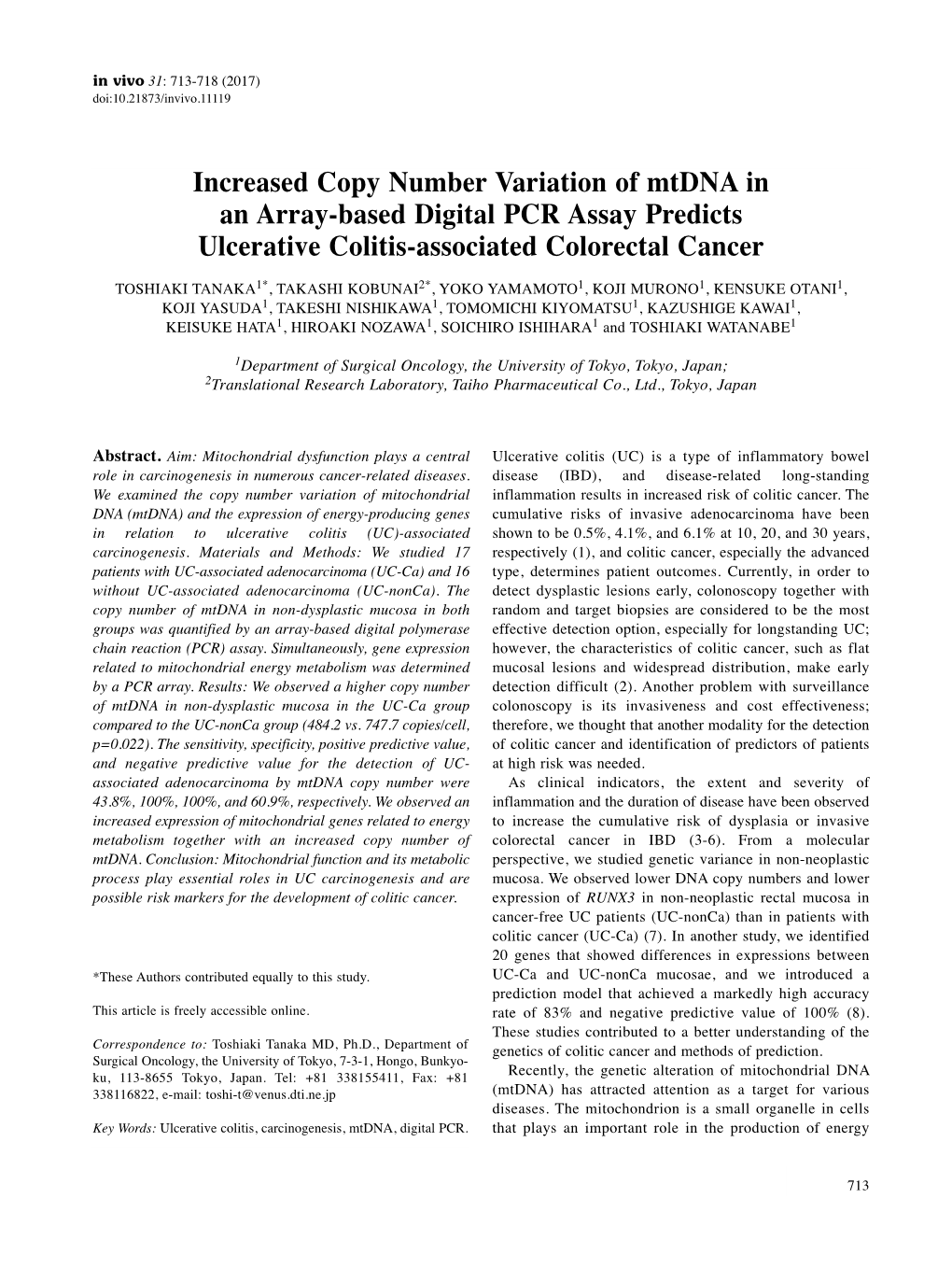 Increased Copy Number Variation of Mtdna in an Array-Based Digital