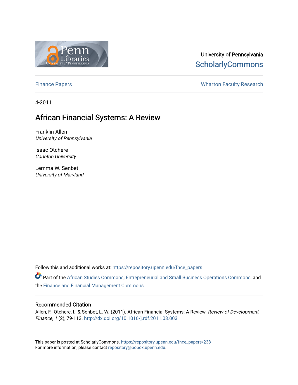 African Financial Systems: a Review