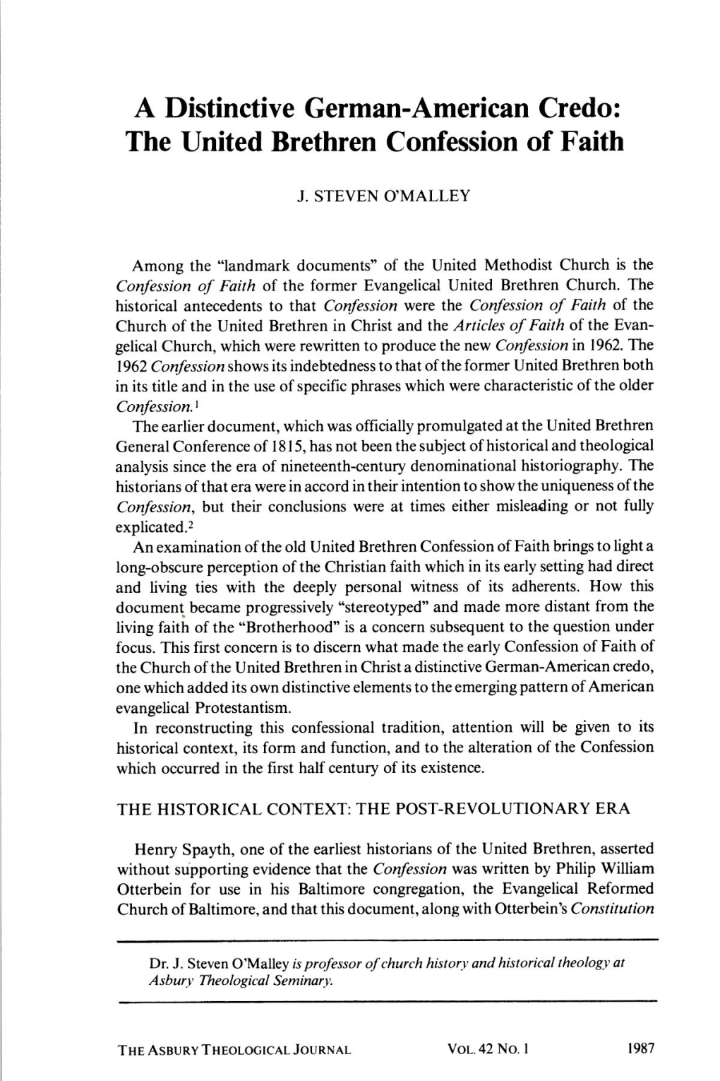 The United Brethren Confession of Faith