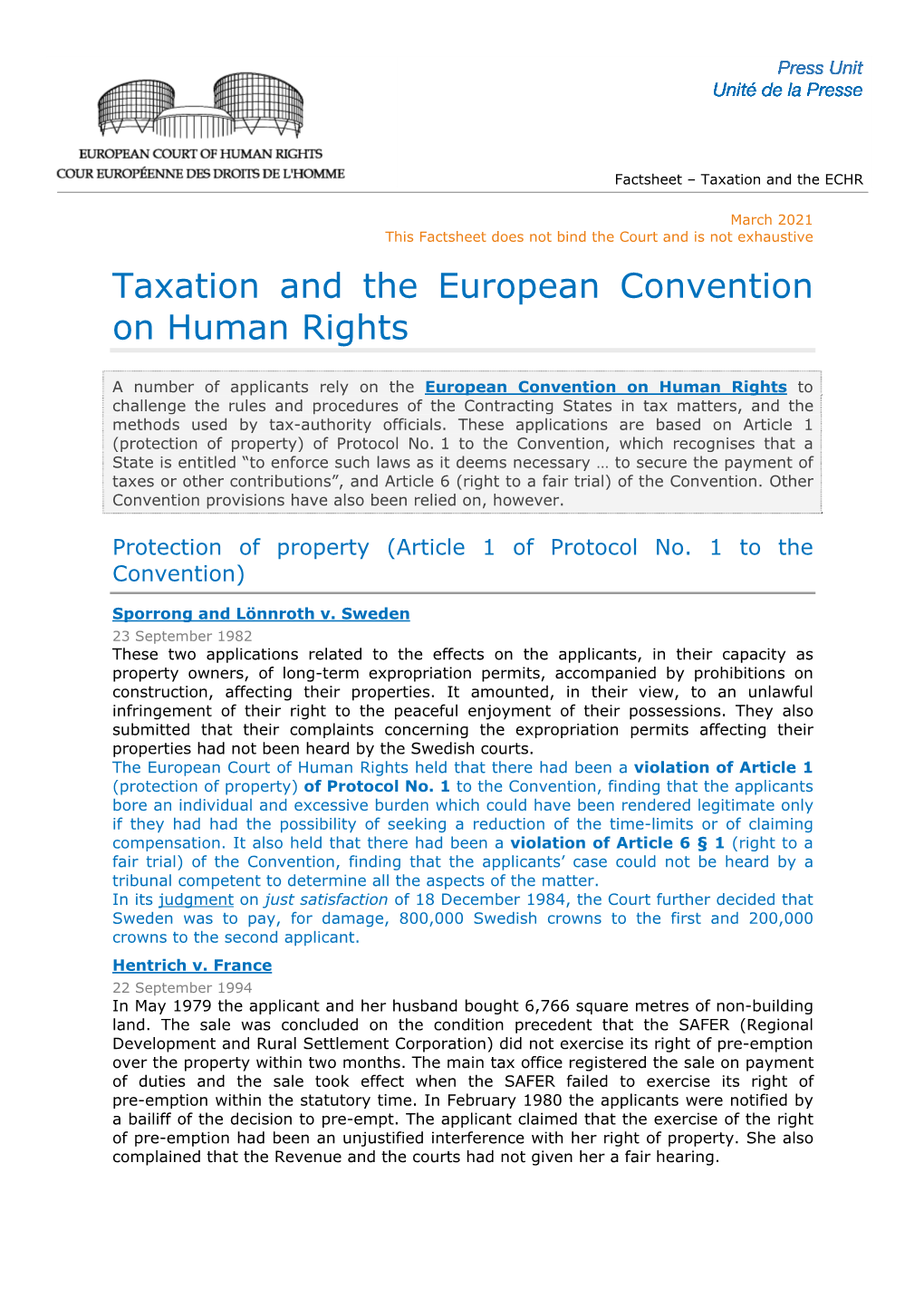 Taxation and the ECHR