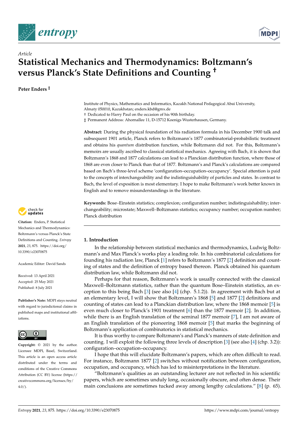 Statistical Mechanics and Thermodynamics: Boltzmann’S Versus Planck’S State Deﬁnitions and Counting †