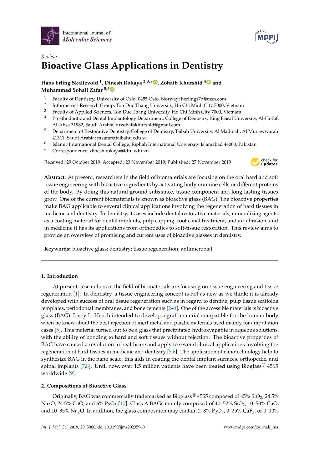 Bioactive Glass Applications in Dentistry