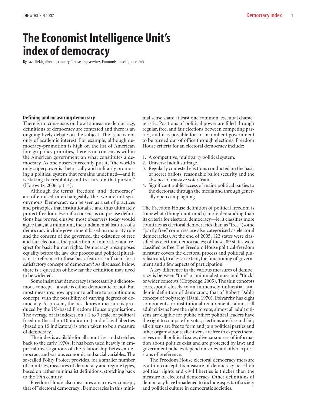 The Economist Intelligence Unit's Index of Democracy