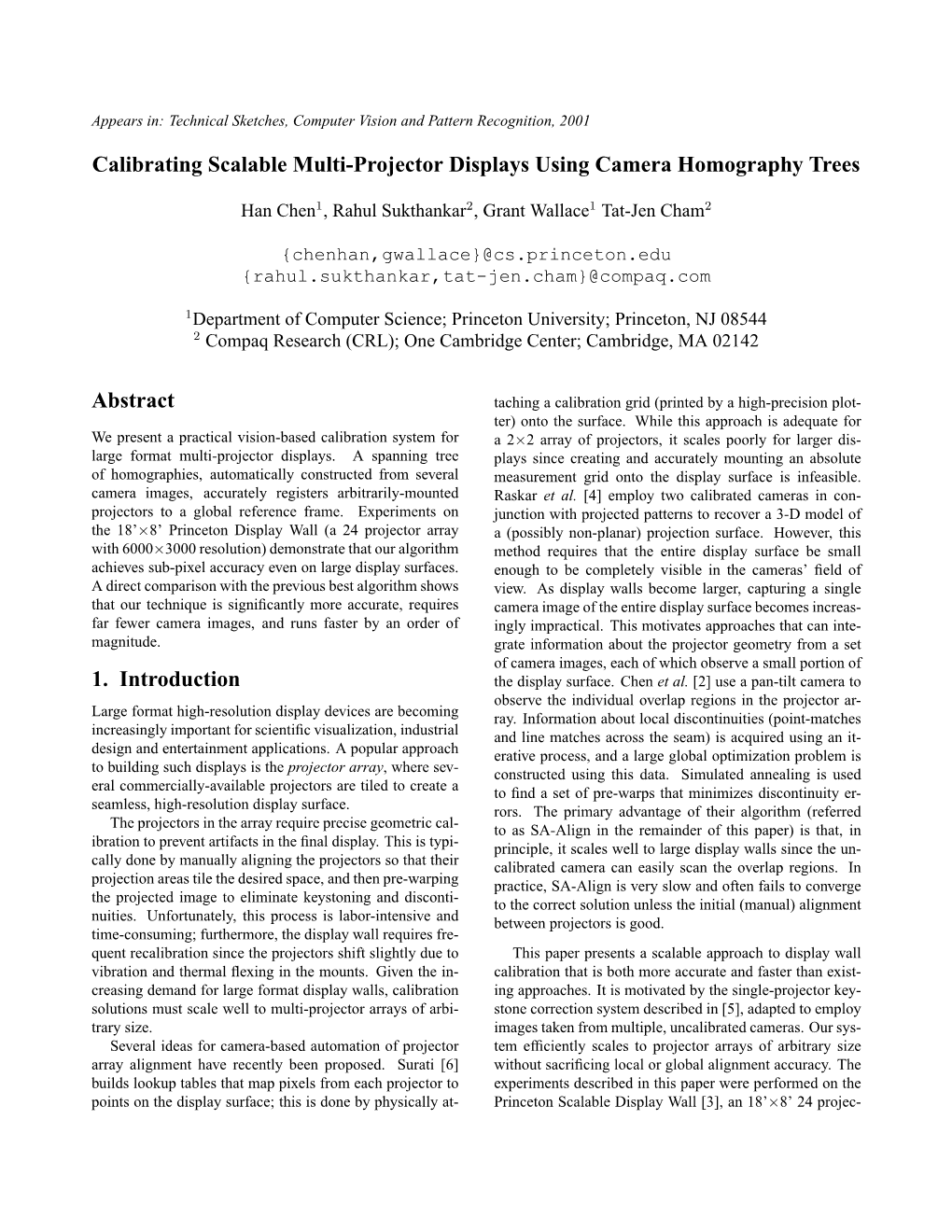 Calibrating Scalable Multi-Projector Displays Using Camera Homography Trees