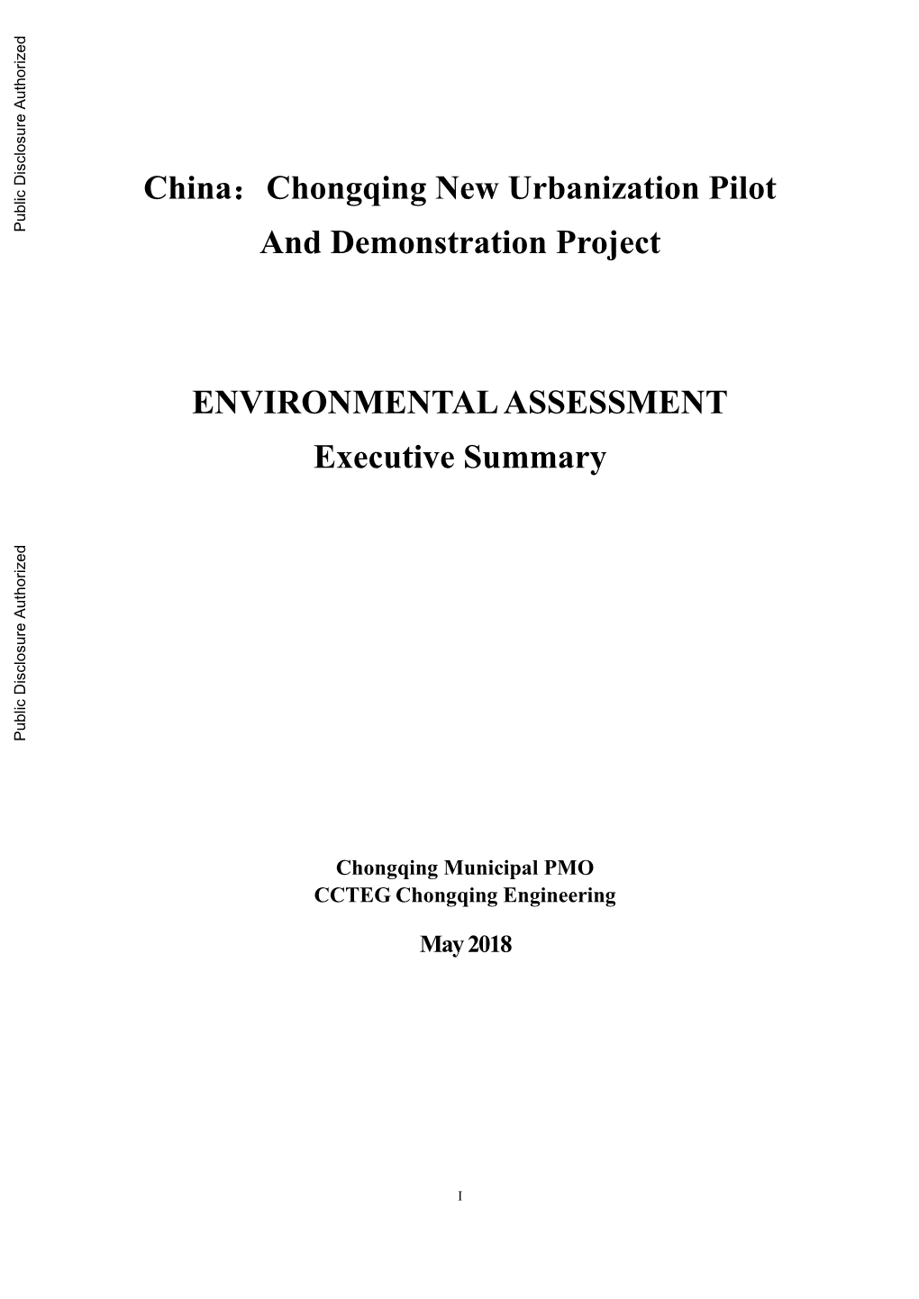 ENVIRONMENTAL ASSESSMENT Executive Summary Public Disclosure Authorized