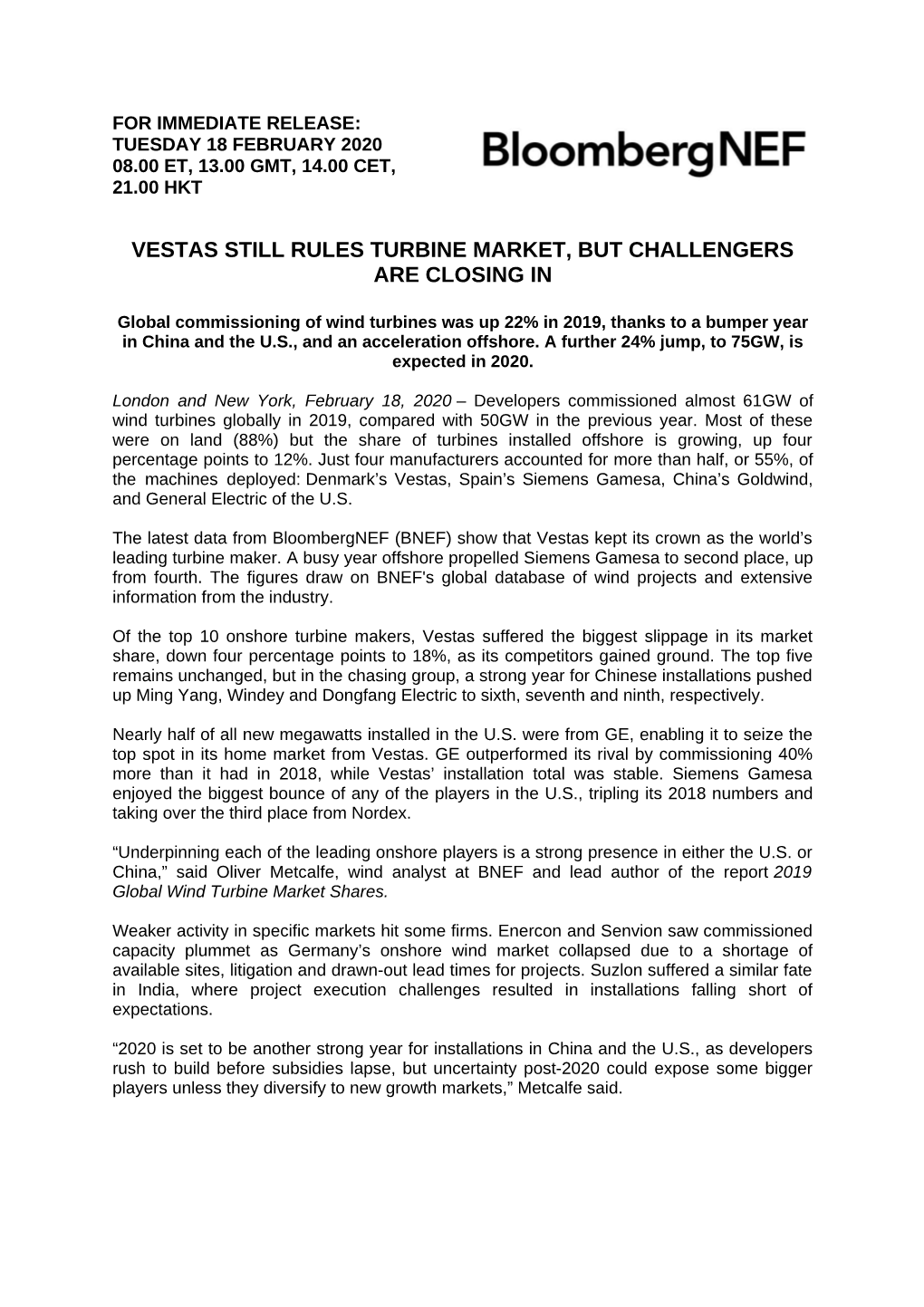 Vestas Still Rules Turbine Market, but Challengers Are Closing In