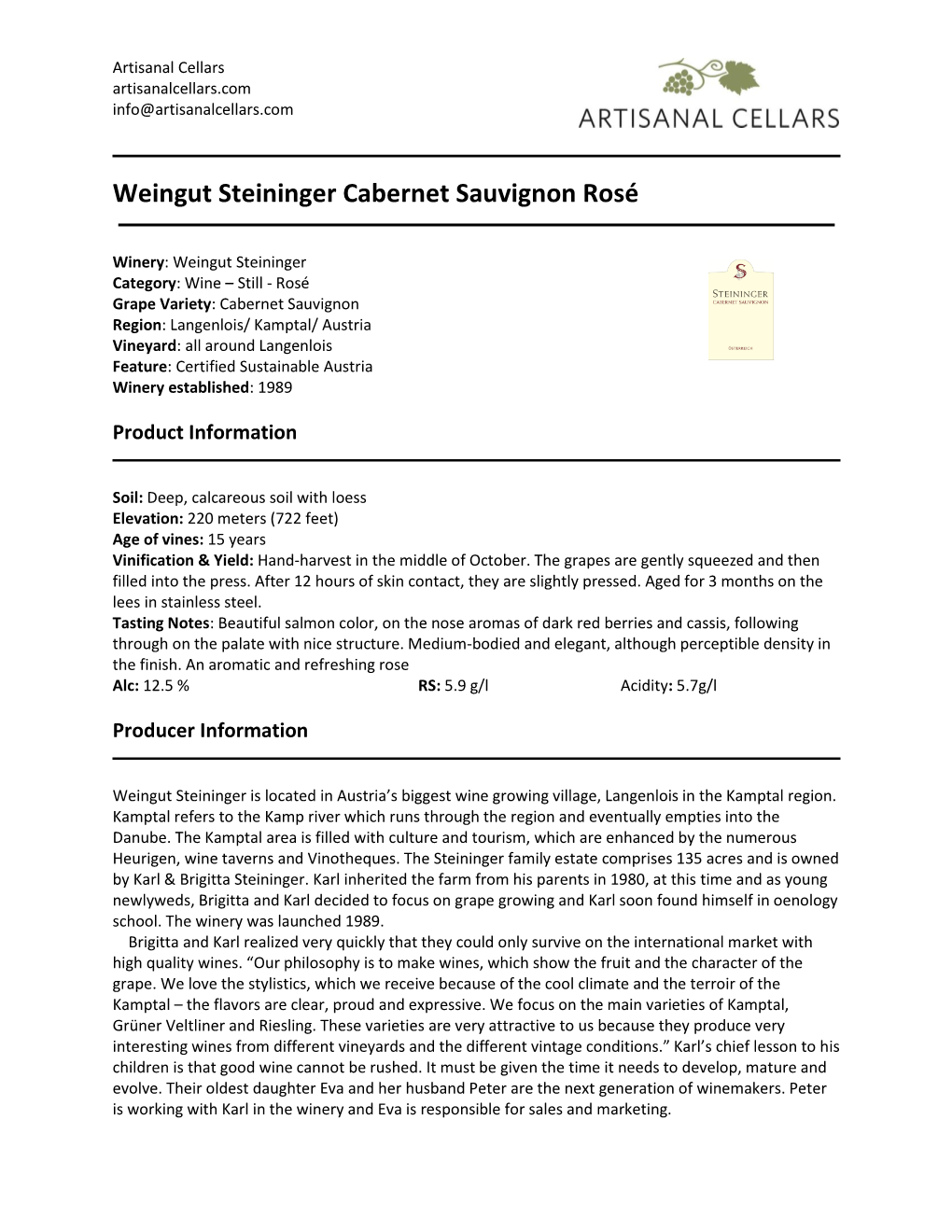 Weingut Steininger Cabernet Sauvignon Rosé