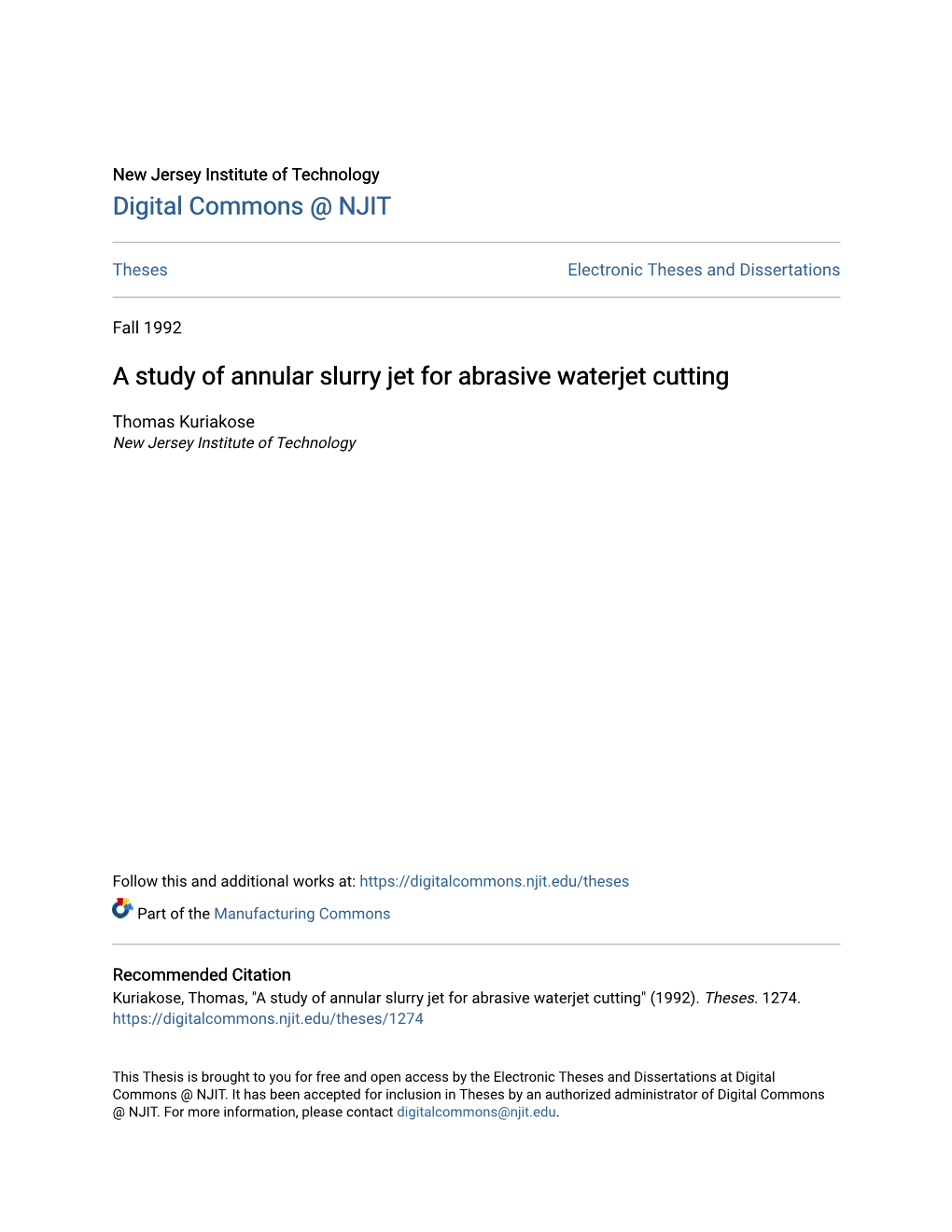 A Study of Annular Slurry Jet for Abrasive Waterjet Cutting