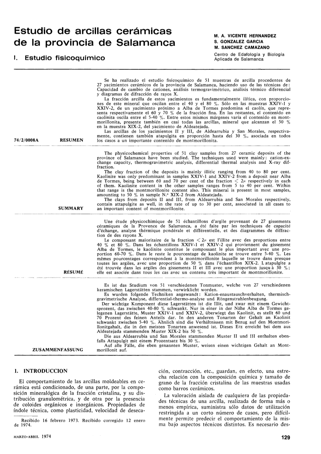 Estudio De Arcillas Cerámicas De La Provincia De Salamanca