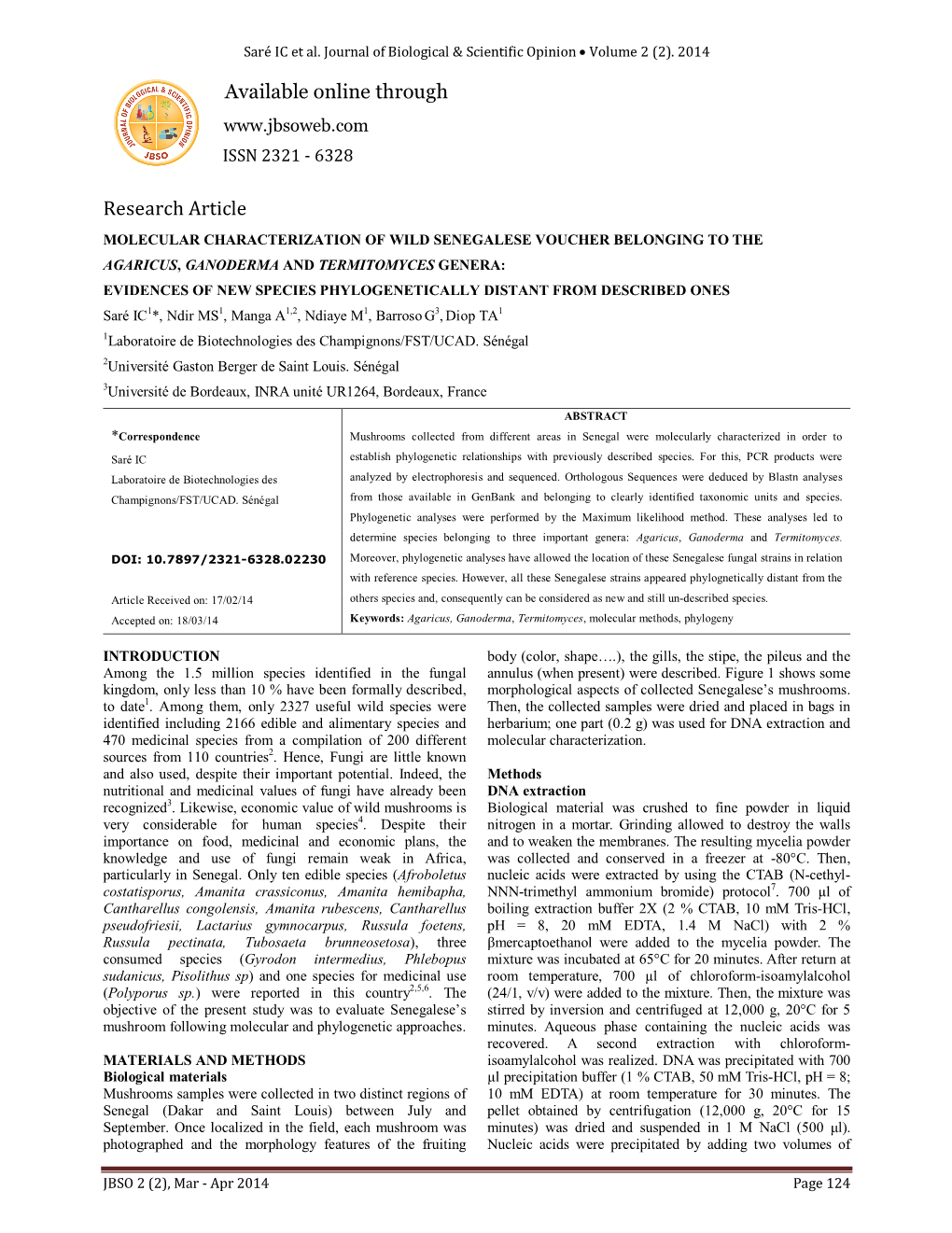 Molecular Characterization of Wild Senegalese Voucher Belonging To