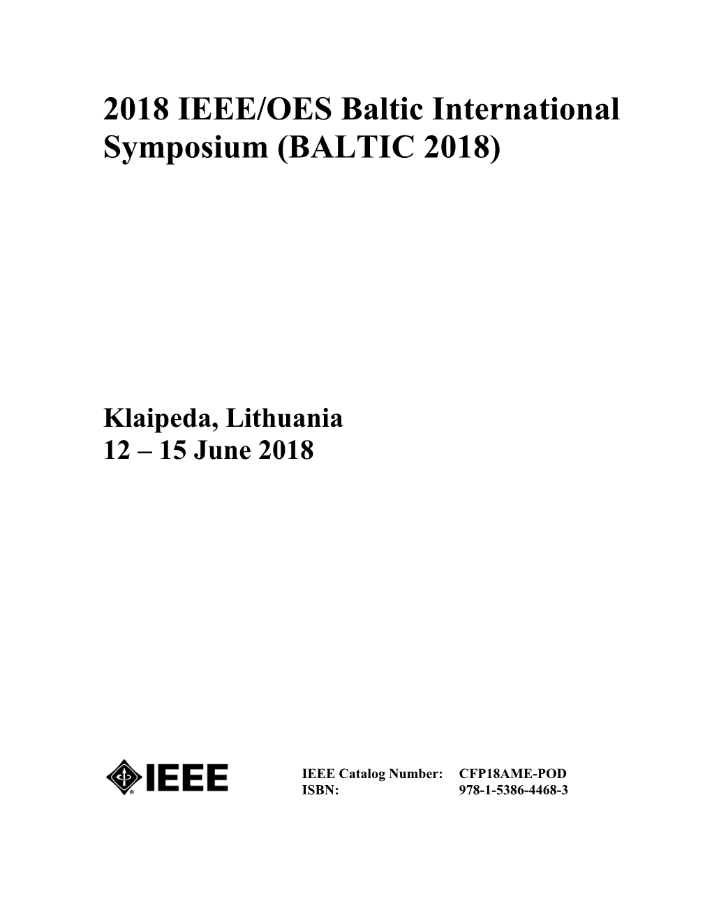 2018 IEEE/OES Baltic International Symposium (BALTIC 2018)