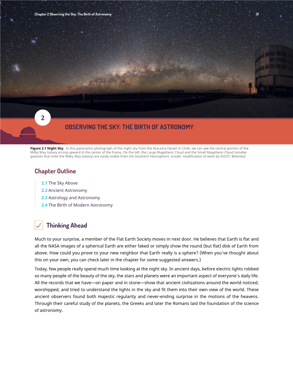 Chapter Outline Thinking Ahead 2 OBSERVING the SKY: the BIRTH of ASTRONOMY